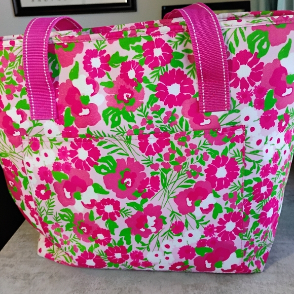 Lilly Pulitzer Cooler Tote Bag Large Pink Floral Insulated Beach Picnic Zip Up - Picture 8 of 11